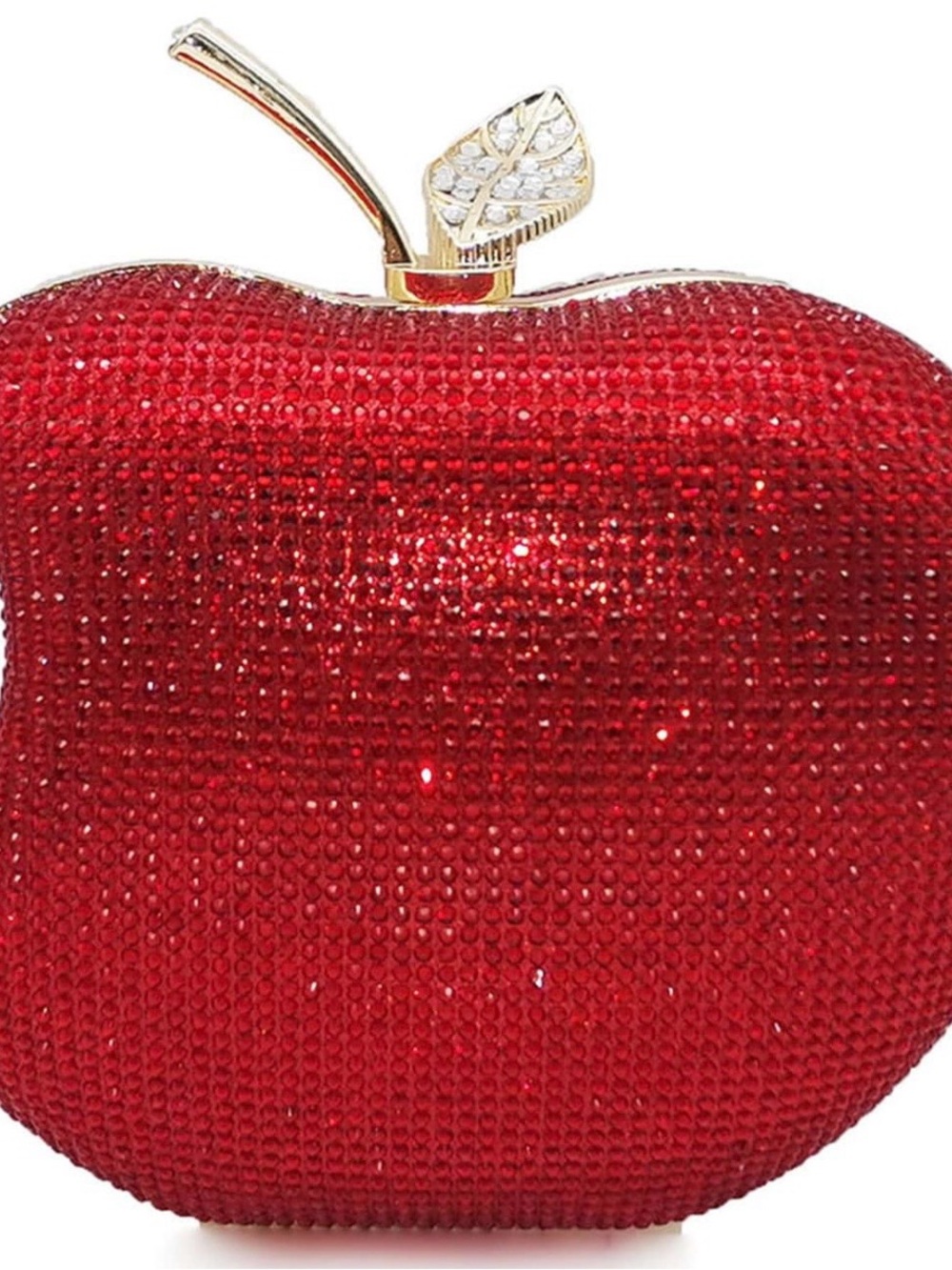 Red Crystal Apple Clutch with Gold Stem Accent